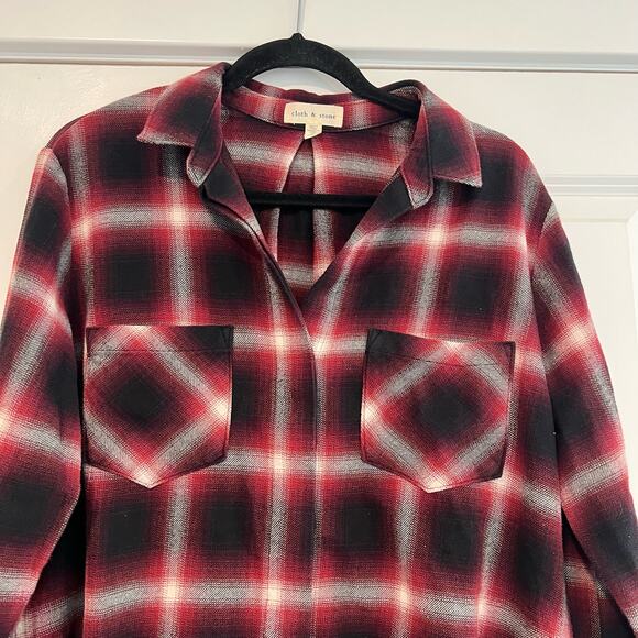 Cloth and Stone Women's Cotton Button Down Flannel Black Red Size M - Picture 2 of 8